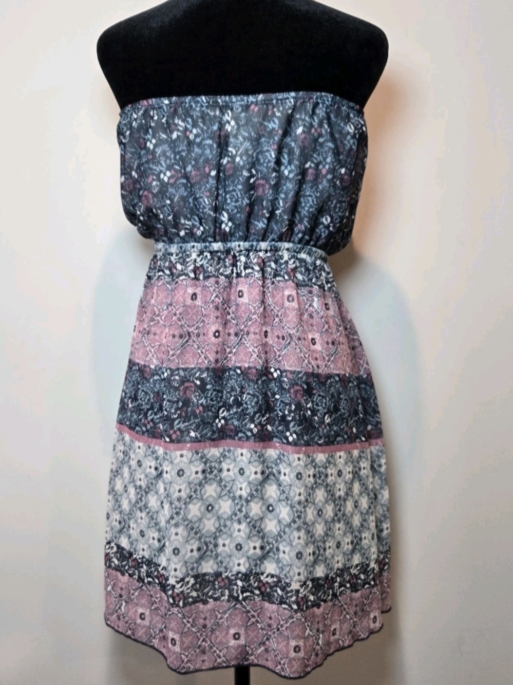 Mudd Dress Y2K Women's Floral Strapless Boho Blue & Pink Large